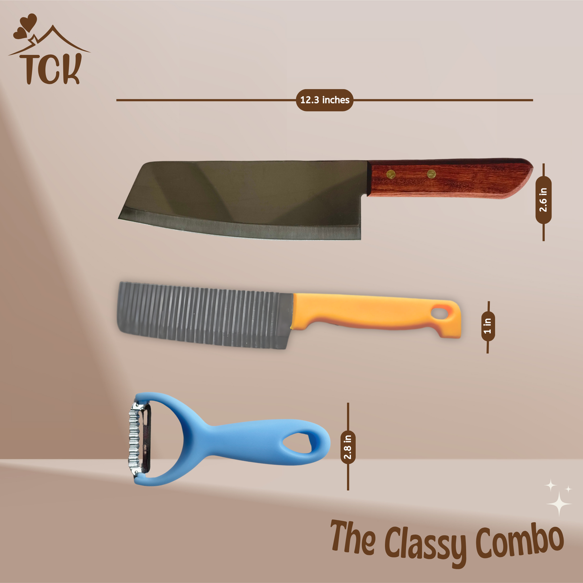 The Classy Combo | Set of 3 | Pro Peeler + Crinkle Cutter + Chef's Knife